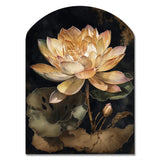 Blooming Vintage Lotus In The Pond I - Asymmetric Metal Wall Art