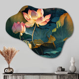 Blooming Vintage Lotus In The Pond II - Asymmetric Metal Wall Art