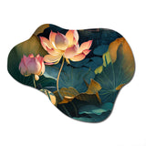 Blooming Vintage Lotus In The Pond II - Asymmetric Metal Wall Art