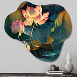 Blooming Vintage Lotus In The Pond II - Asymmetric Metal Wall Art