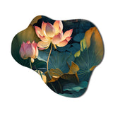 Blooming Vintage Lotus In The Pond II - Asymmetric Metal Wall Art