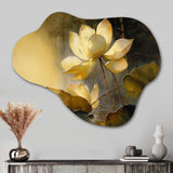 Blooming Vintage Lotus In The Pond III - Asymmetric Metal Wall Art