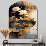 Blooming Vintage Lotus In The Pond IV - Asymmetric Metal Wall Art