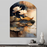 Blooming Vintage Lotus In The Pond IV - Asymmetric Metal Wall Art