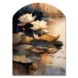 Blooming Vintage Lotus In The Pond IV - Asymmetric Metal Wall Art