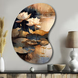 Blooming Vintage Lotus In The Pond IV - Asymmetric Metal Wall Art