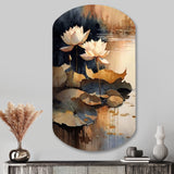 Blooming Vintage Lotus In The Pond IV - Asymmetric Metal Wall Art