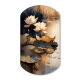 Blooming Vintage Lotus In The Pond IV - Asymmetric Metal Wall Art