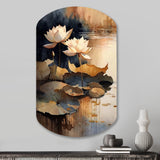 Blooming Vintage Lotus In The Pond IV - Asymmetric Metal Wall Art