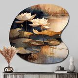 Blooming Vintage Lotus In The Pond IV - Asymmetric Metal Wall Art