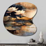 Blooming Vintage Lotus In The Pond IV - Asymmetric Metal Wall Art