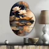 Blooming Vintage Lotus In The Pond IV - Asymmetric Metal Wall Art