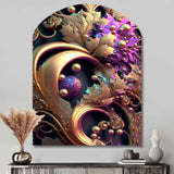 Abstract Ornate Flowers In Purple And Gold II - Asymmetric Metal Wall Art