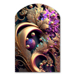 Abstract Ornate Flowers In Purple And Gold II - Asymmetric Metal Wall Art