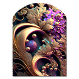 Abstract Ornate Flowers In Purple And Gold II - Asymmetric Metal Wall Art