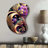 Abstract Ornate Flowers In Purple And Gold II - Asymmetric Metal Wall Art