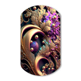 Abstract Ornate Flowers In Purple And Gold II - Asymmetric Metal Wall Art