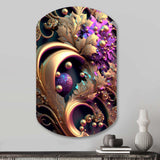 Abstract Ornate Flowers In Purple And Gold II - Asymmetric Metal Wall Art