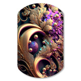 Abstract Ornate Flowers In Purple And Gold II - Asymmetric Metal Wall Art