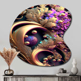 Abstract Ornate Flowers In Purple And Gold II - Asymmetric Metal Wall Art