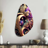 Abstract Ornate Flowers In Purple And Gold II - Asymmetric Metal Wall Art