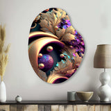 Abstract Ornate Flowers In Purple And Gold II - Asymmetric Metal Wall Art