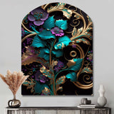 Abstract Ornate Flowers In Purple And Gold III - Asymmetric Metal Wall Art