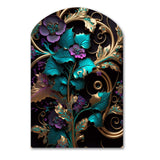 Abstract Ornate Flowers In Purple And Gold III - Asymmetric Metal Wall Art