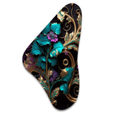 Abstract Ornate Flowers In Purple And Gold III - Asymmetric Metal Wall Art