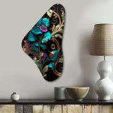 Abstract Ornate Flowers In Purple And Gold III - Asymmetric Metal Wall Art