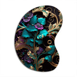 Abstract Ornate Flowers In Purple And Gold III - Asymmetric Metal Wall Art