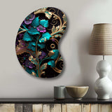 Abstract Ornate Flowers In Purple And Gold III - Asymmetric Metal Wall Art