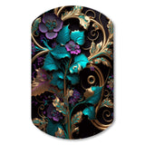 Abstract Ornate Flowers In Purple And Gold III - Asymmetric Metal Wall Art