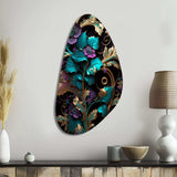 Abstract Ornate Flowers In Purple And Gold III - Asymmetric Metal Wall Art