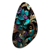 Abstract Ornate Flowers In Purple And Gold III - Asymmetric Metal Wall Art