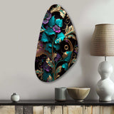 Abstract Ornate Flowers In Purple And Gold III - Asymmetric Metal Wall Art