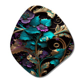 Abstract Ornate Flowers In Purple And Gold III - Asymmetric Metal Wall Art