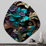 Abstract Ornate Flowers In Purple And Gold III - Asymmetric Metal Wall Art