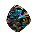 Abstract Ornate Flowers In Purple And Gold III - Asymmetric Metal Wall Art