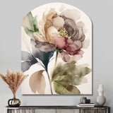 Blooming Peony In Gray Earth Tones V - Asymmetric Metal Wall Art