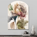 Blooming Peony In Gray Earth Tones V - Asymmetric Metal Wall Art