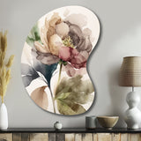 Blooming Peony In Gray Earth Tones V - Asymmetric Metal Wall Art