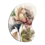 Blooming Peony In Gray Earth Tones V - Asymmetric Metal Wall Art