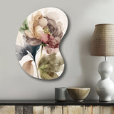 Blooming Peony In Gray Earth Tones V - Asymmetric Metal Wall Art