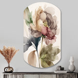 Blooming Peony In Gray Earth Tones V - Asymmetric Metal Wall Art