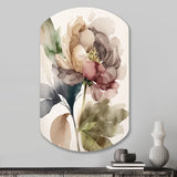 Blooming Peony In Gray Earth Tones V - Asymmetric Metal Wall Art