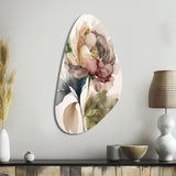 Blooming Peony In Gray Earth Tones V - Asymmetric Metal Wall Art