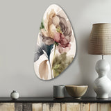 Blooming Peony In Gray Earth Tones V - Asymmetric Metal Wall Art