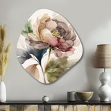 Blooming Peony In Gray Earth Tones V - Asymmetric Metal Wall Art