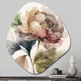 Blooming Peony In Gray Earth Tones V - Asymmetric Metal Wall Art